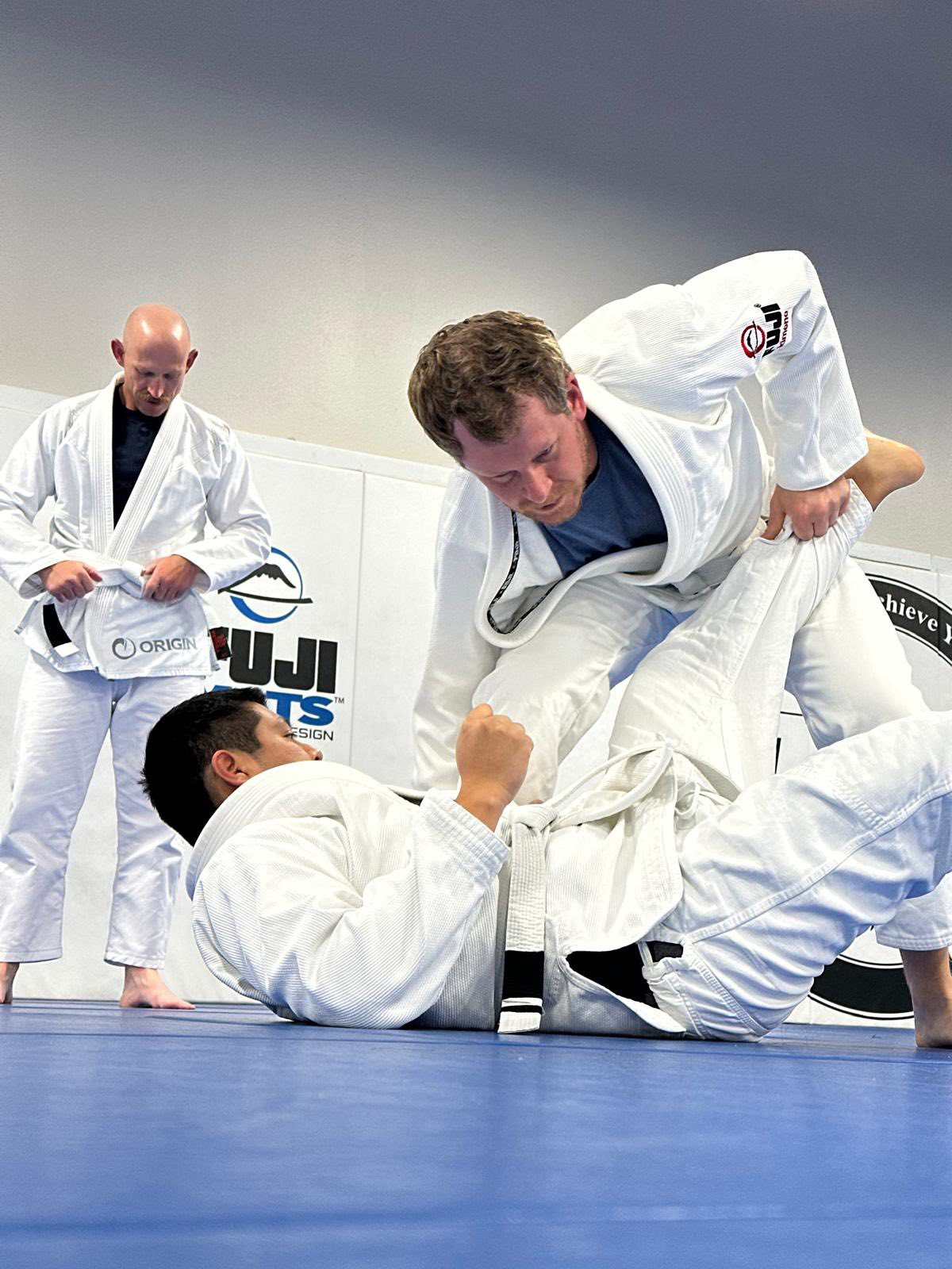 White belt student training at Bastos BJJ Midland